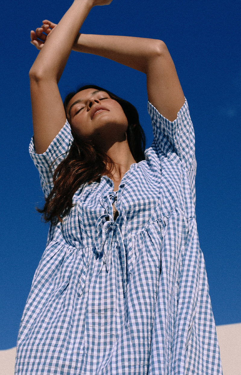 Darcey Tie Dress Blue Gingham