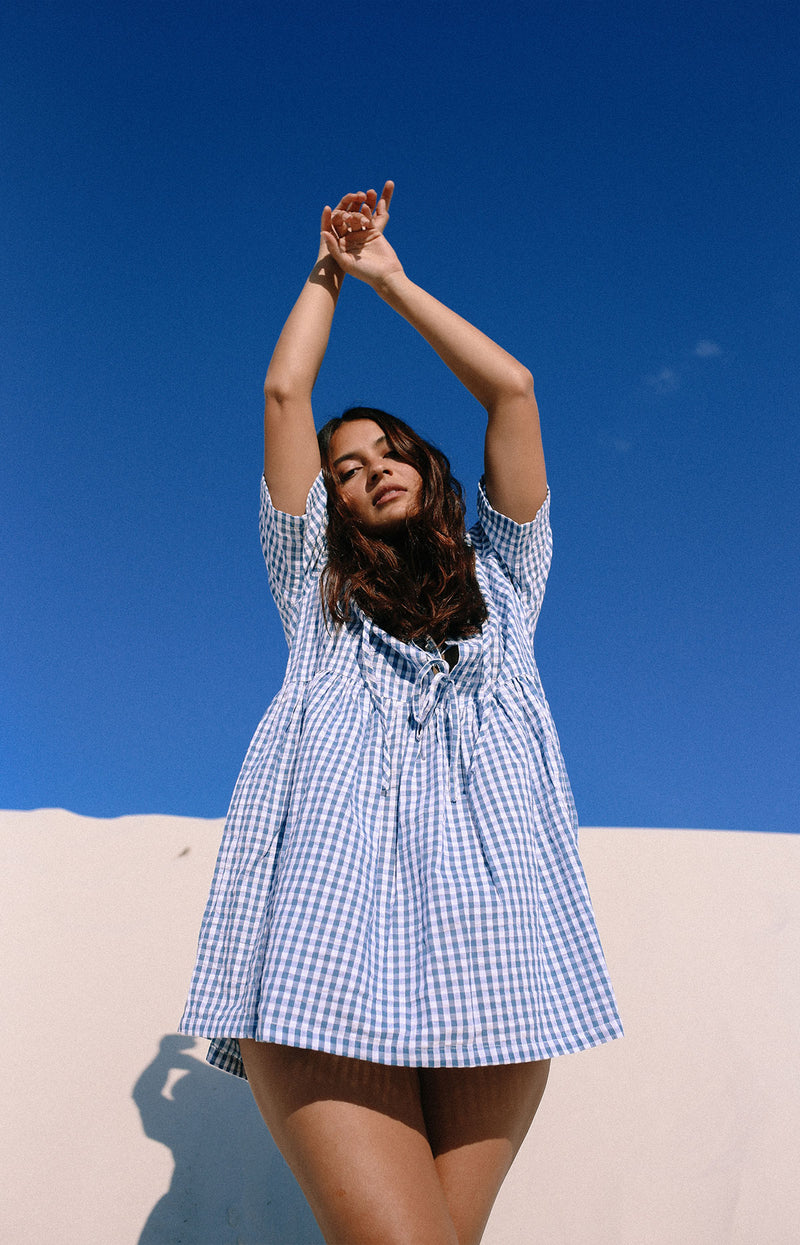 Darcey Tie Dress Blue Gingham