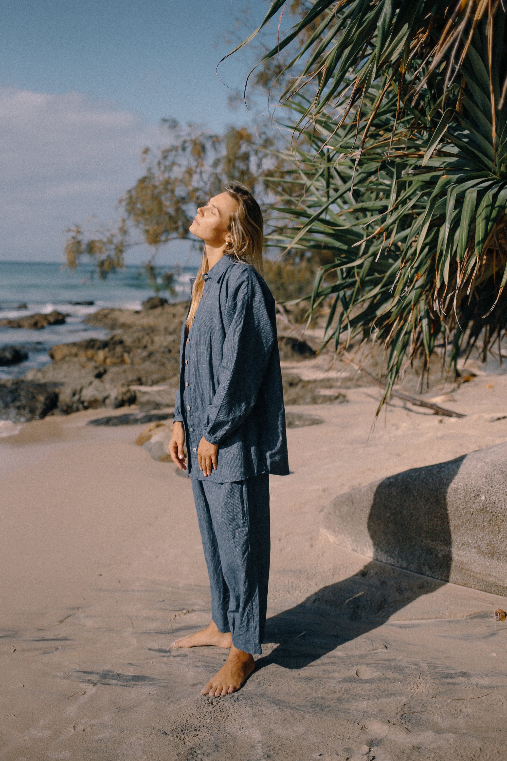 Yumi Shirt Navy Pinstripe