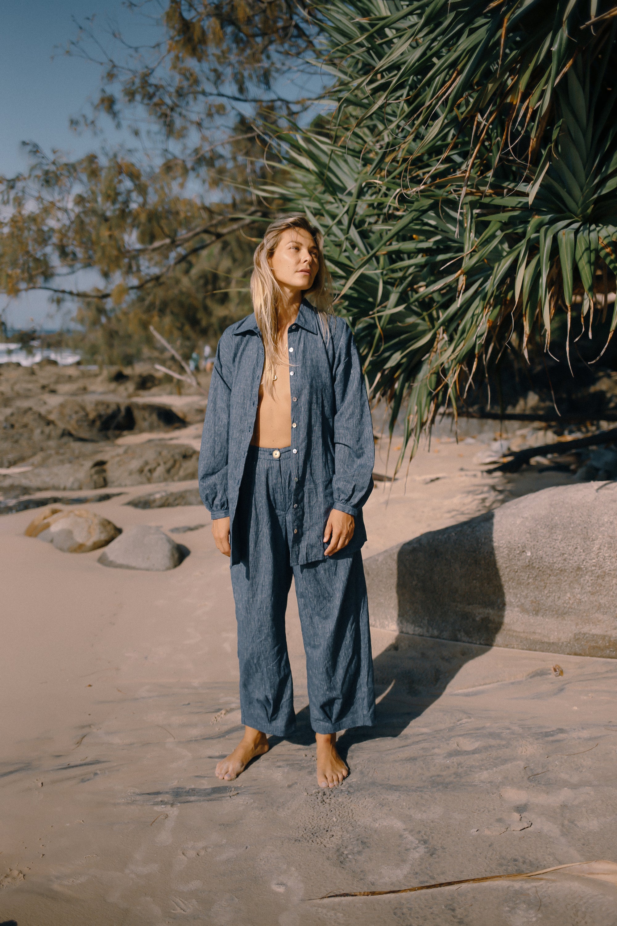 Yumi Shirt Navy Pinstripe