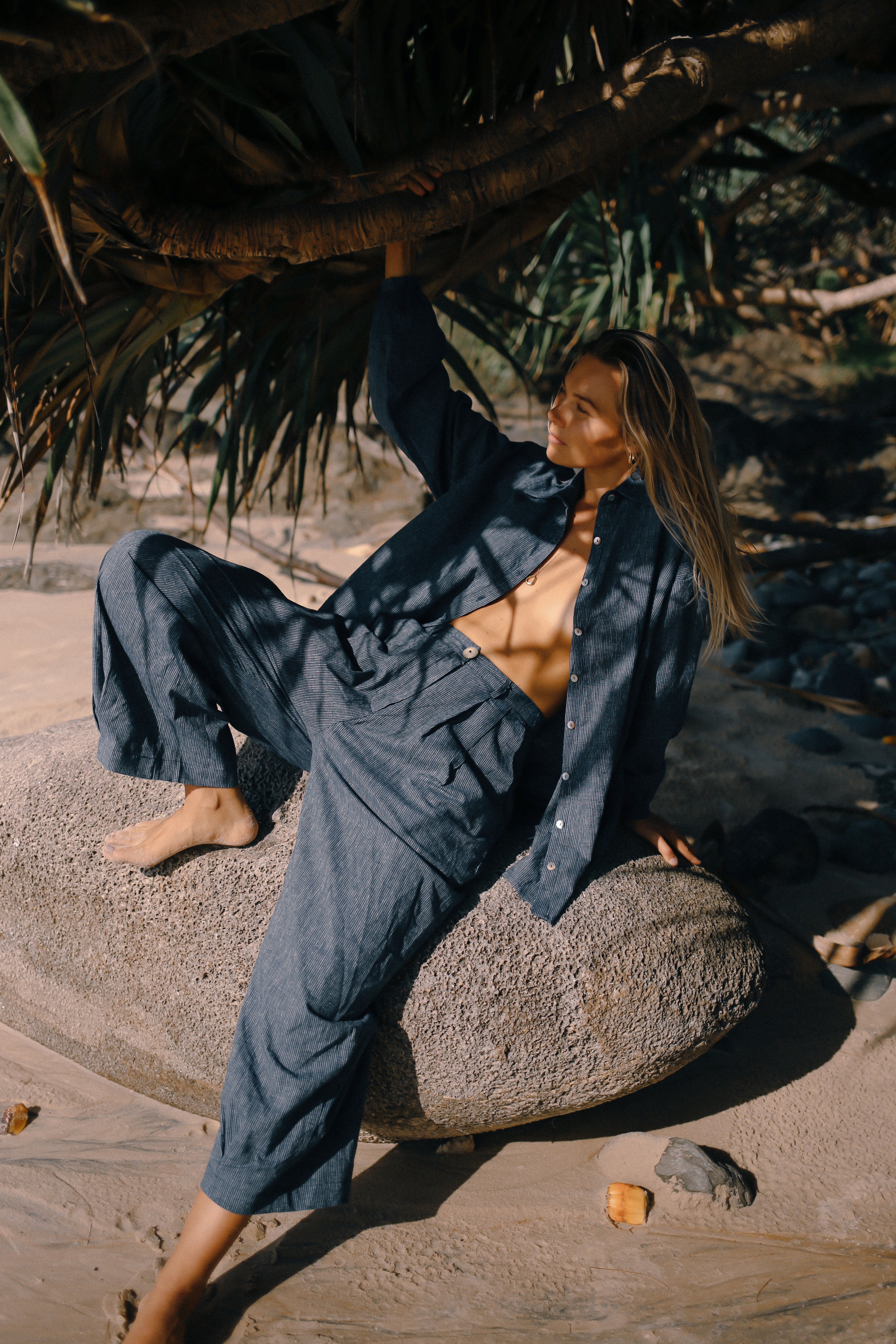 Yumi Pant Navy Pinstripe