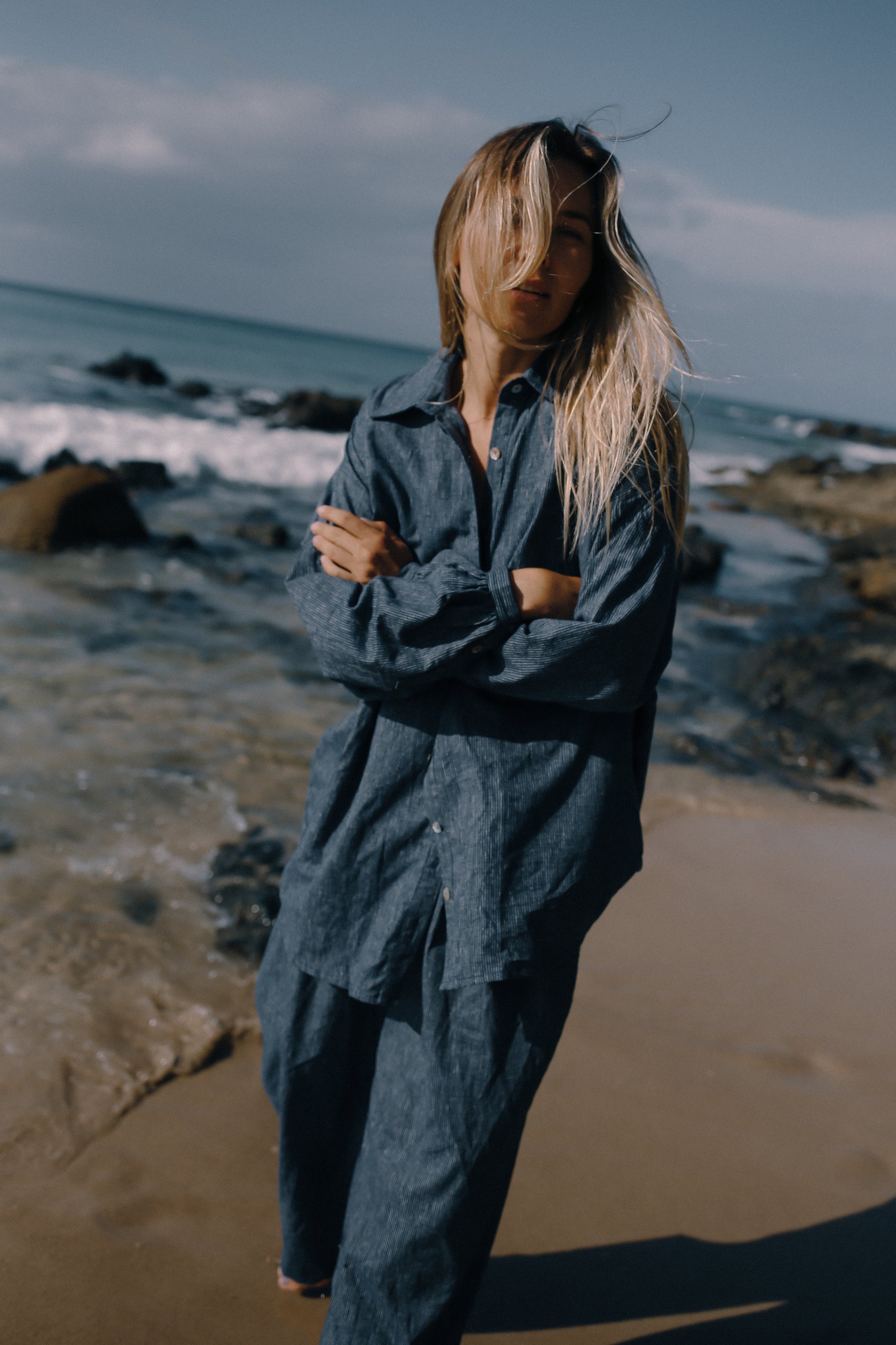 Yumi Shirt Navy Pinstripe