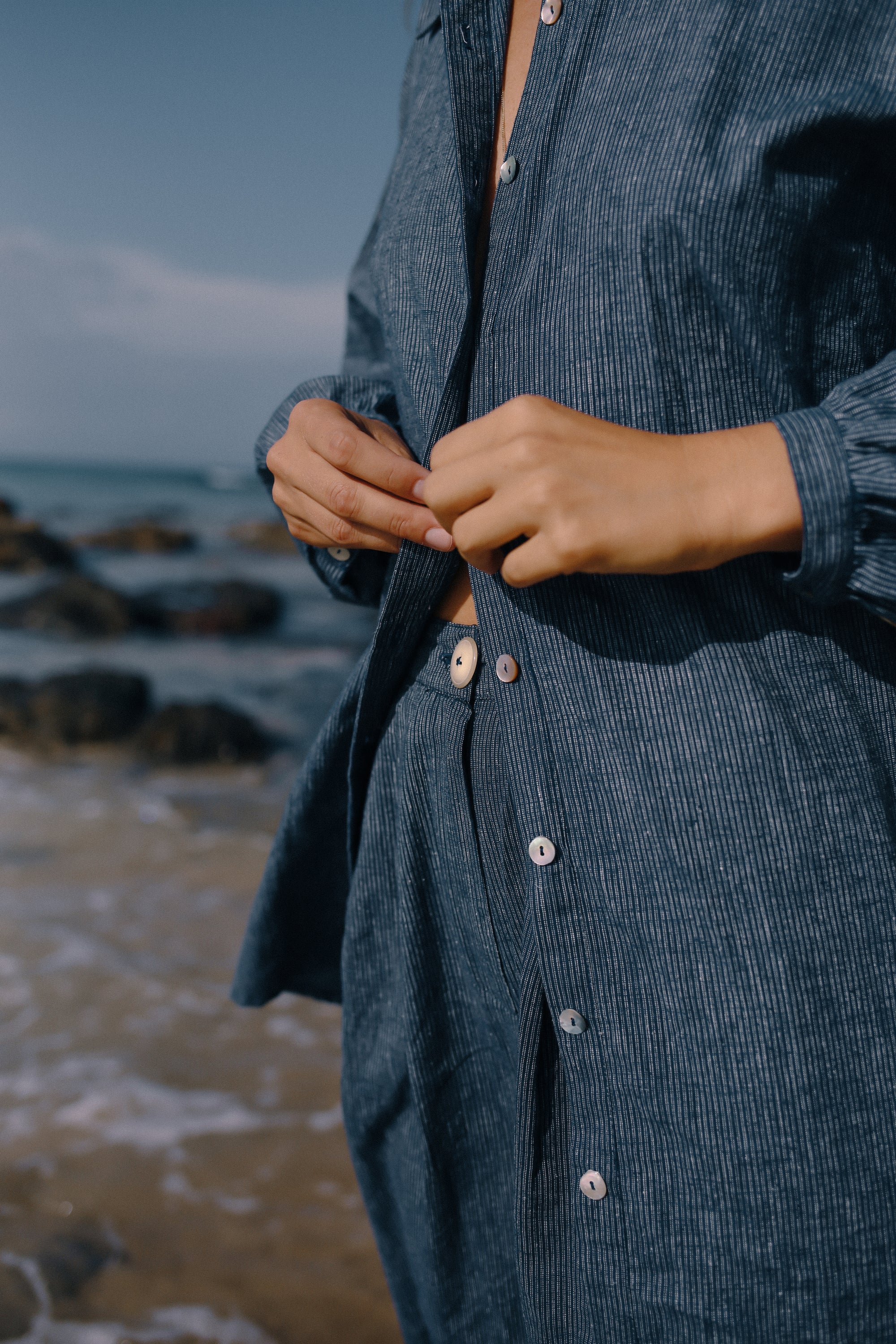 Yumi Shirt Navy Pinstripe