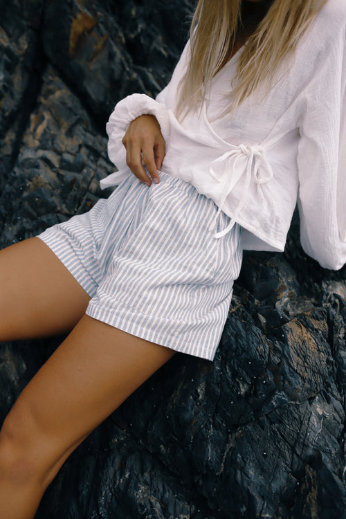 Ava Short Washed Blue Stripe