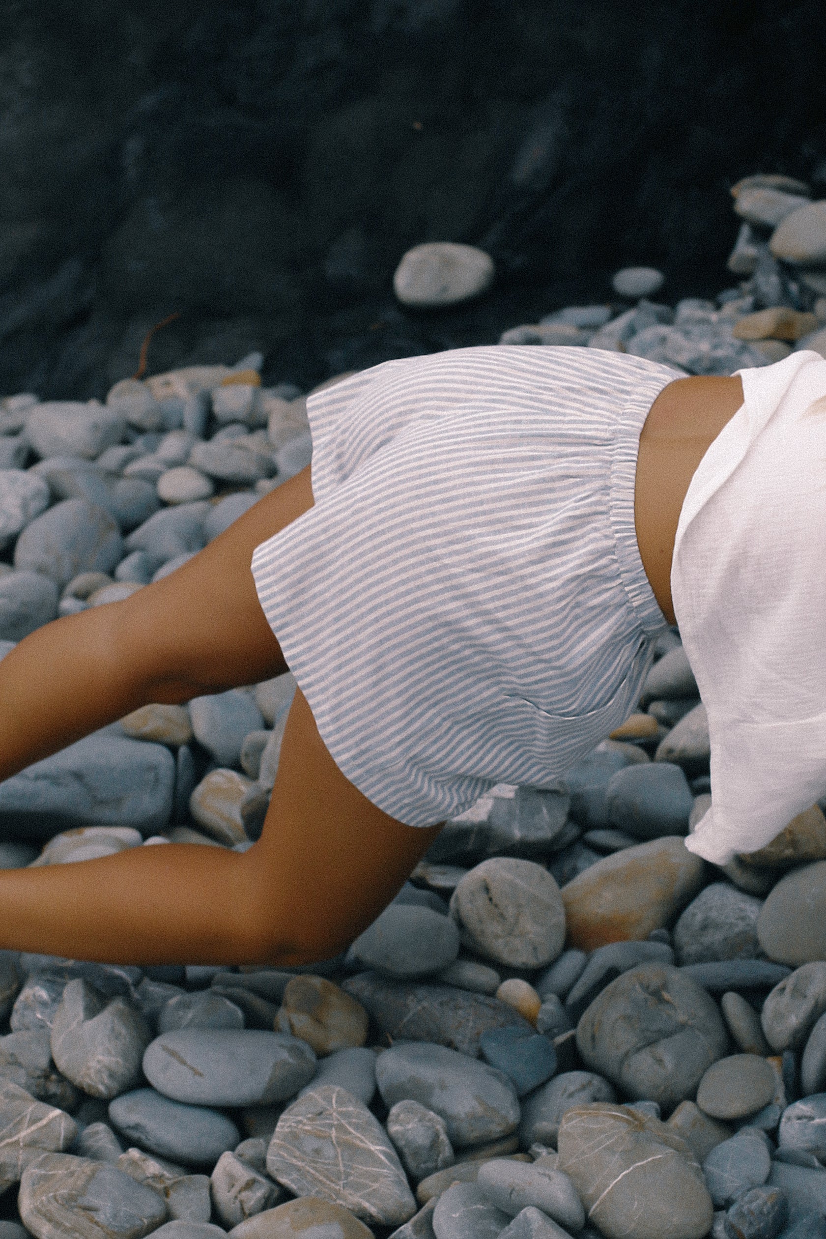Ava Short Washed Blue Stripe