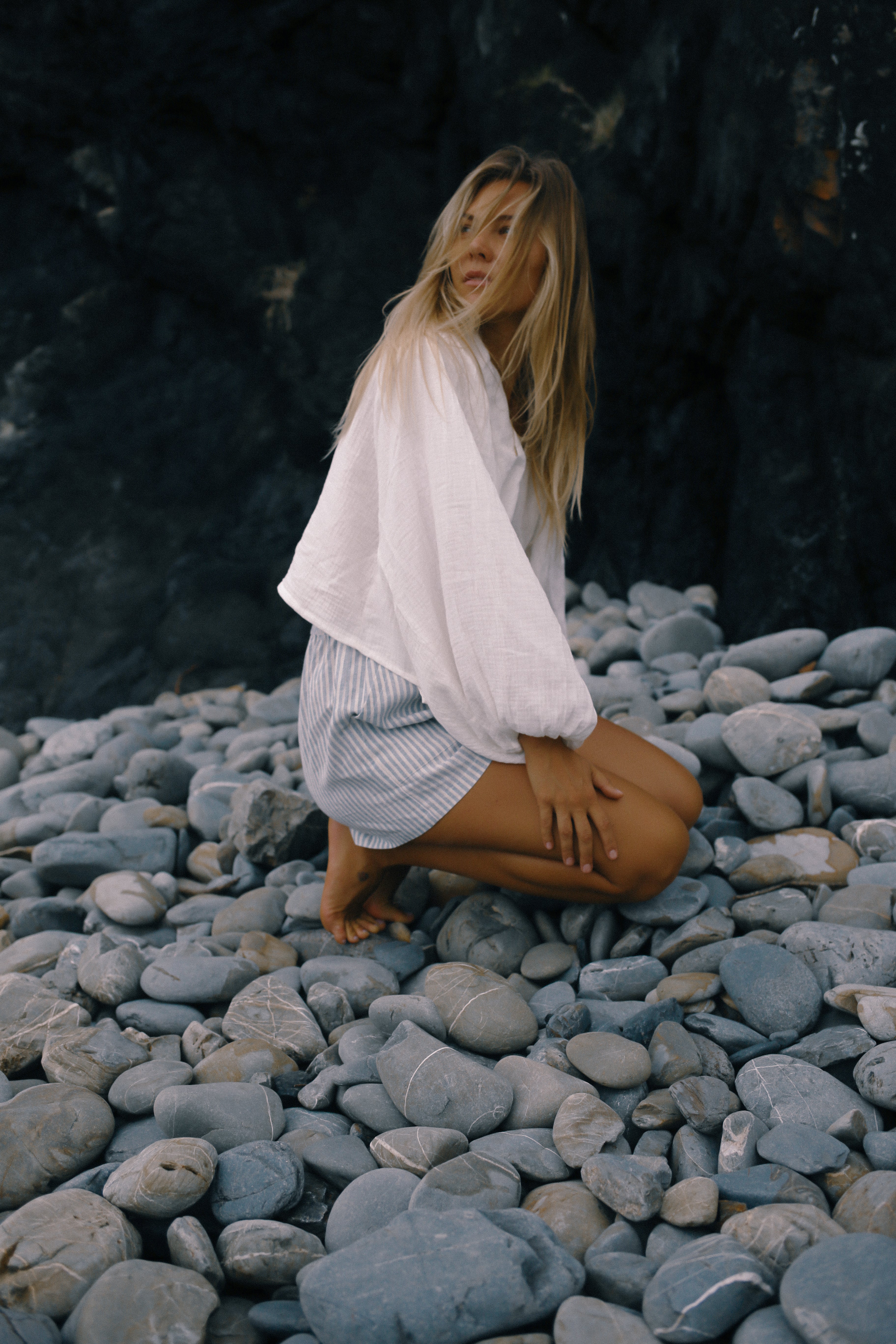 Ava Short Washed Blue Stripe